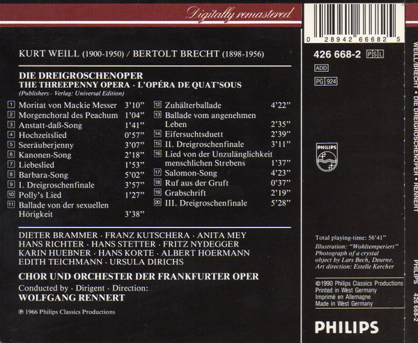 Kurt Weill / Bertolt Brecht - Die Dreigroschenoper / The Threepenny Opera / LOpéra de Quat' Sous (CD, RE, RM) (Near Mint (NM or M-)) - Image 2