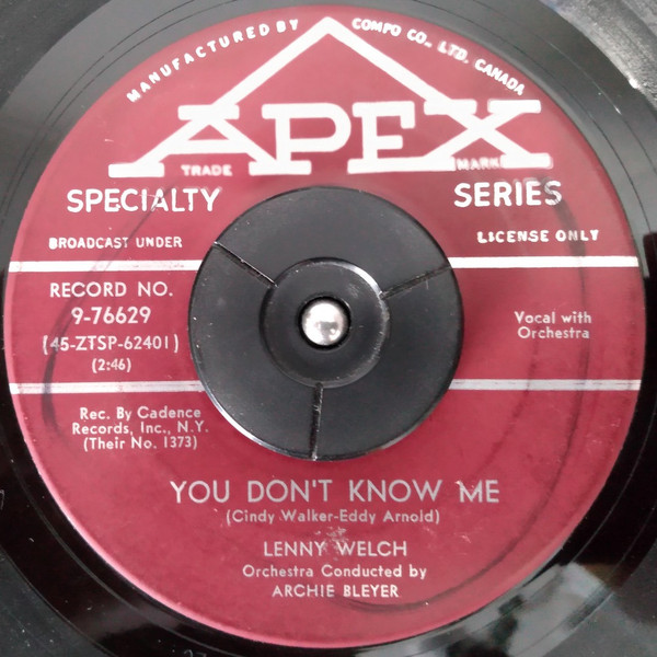 Lenny Welch - I Need Someone / You Don't Know Me (7", Single) (Near Mint (NM or M-)) - Image 2