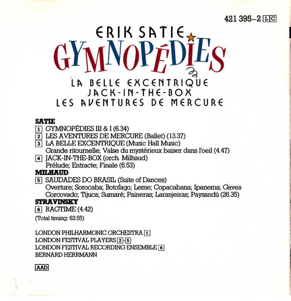Erik Satie - Gymnopédies - La Belle Excentrique - Jack-In-The-Box - Les Aventures De Mercure (CD, Comp, RE) (Near Mint (NM or M-)) - Image 2