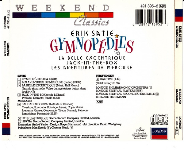Erik Satie - Gymnopédies - La Belle Excentrique - Jack-In-The-Box - Les Aventures De Mercure (CD, Comp, RE) (Near Mint (NM or M-)) - Image 4