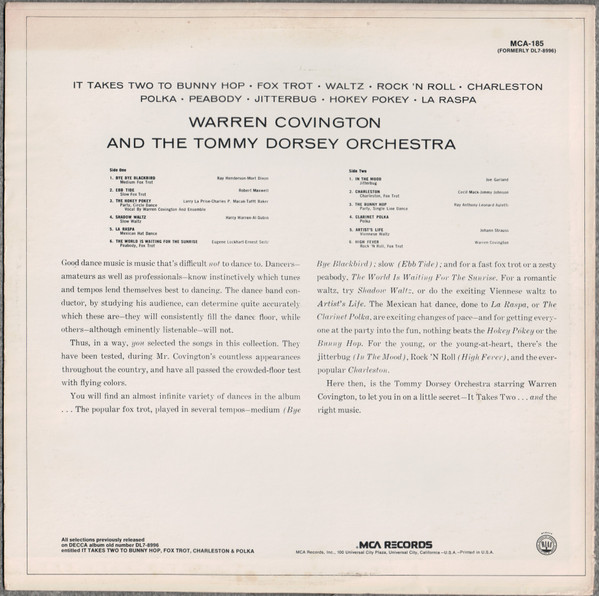 Warren Covington And Tommy Dorsey And His Orchestra - It Takes Two To... (LP, Album, RE, RP) (Mint (M)) - Image 2