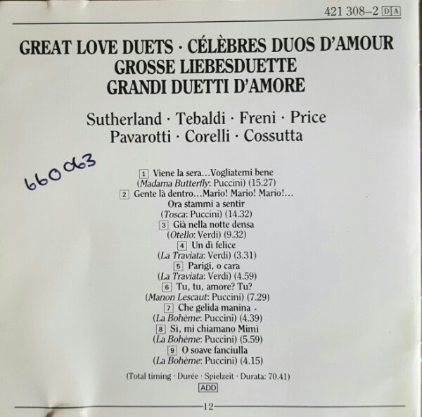 Various - Great Love Duets • Célèbres Duos D'Amour • Grosse Liebesduette • Grandi Duetti D'Amore (CD, Comp) (Near Mint (NM or M-)) - Image 3