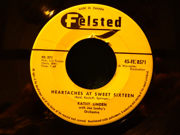 Kathy Linden With Joe Leahy Orchestra - Goodbye Jimmy, Goodbye / Heartaches At Sweet Sixteen (7") (Very Good (VG)) - Image 2