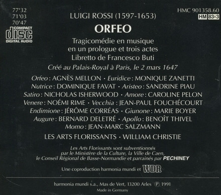 Luigi Rossi - Agnès Mellon, Monique Zanetti, Sandrine Piau, Dominique Favat, Jean-Paul Fouchécourt, Jean-Marc Salzmann, Jérôme Correas, Bernard Delétré, Les Arts Florissants, William Christie - Orfeo (3xCD, Album + Box, Sli) (Near Mint (NM or M-)) - Image 2