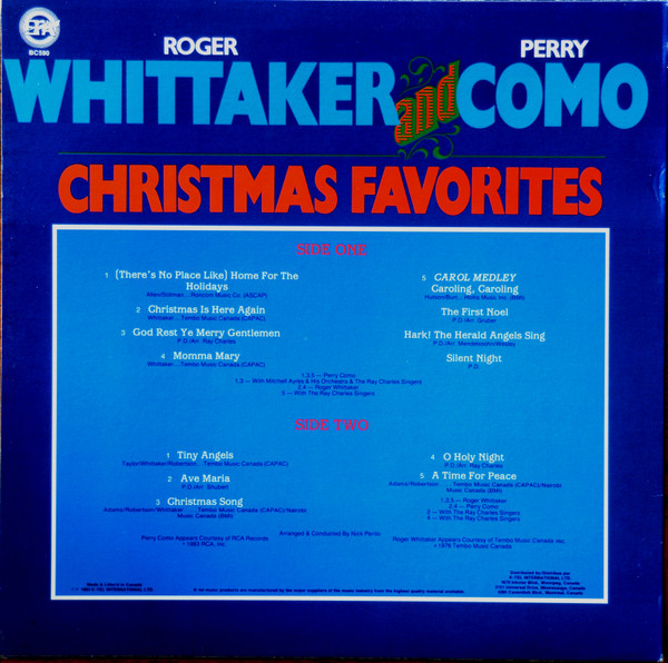 Roger Whittaker And Perry Como - Christmas Favorites (LP, Comp) (Mint (M)) - Image 2
