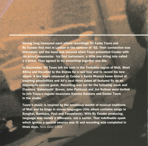 Ali Farka Touré With Ry Cooder - Talking Timbuktu (CD, Album) (Near Mint (NM or M-)) - Image 5