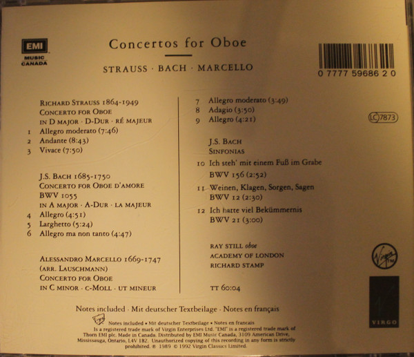 Richard Strauss · Johann Sebastian Bach · Alessandro Marcello, Ray Still, Academy Of London, Richard Stamp - Concertos For Oboe (CD) (Near Mint (NM or M-)) - Image 4