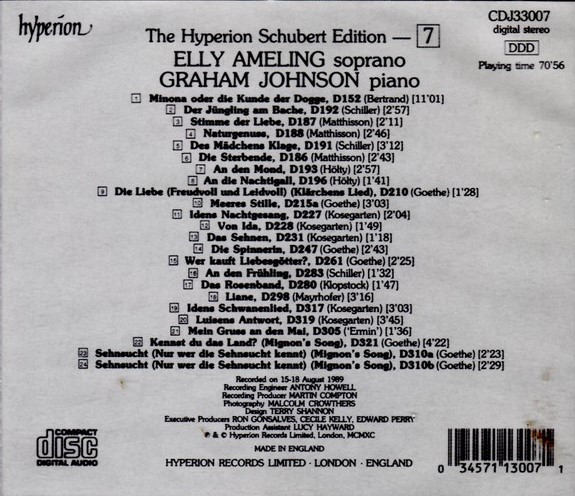Franz Schubert - Elly Ameling, Graham Johnson (2) - The Hyperion Schubert Edition 7 (CD, Album) (Near Mint (NM or M-)) - Image 2