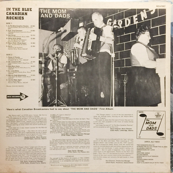 The Mom And Dads - In The Blue Canadian Rockies (LP, Album) (Mint (M)) - Image 2