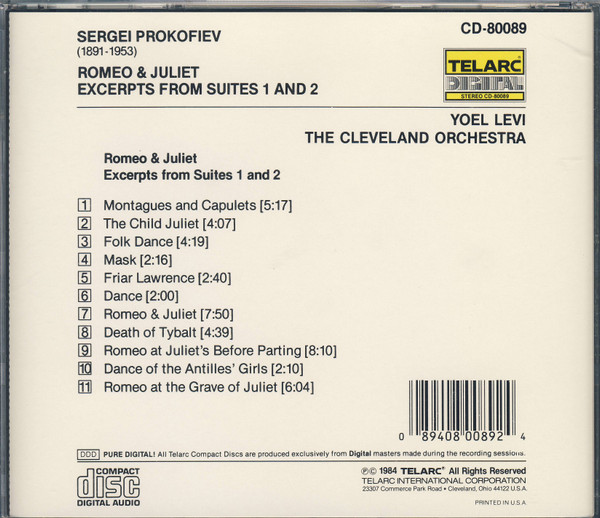Sergei Prokofiev, Yoel Levi, The Cleveland Orchestra - Romeo & Juliet - Excerpts From Suites 1 And 2 (CD, Album, RE) (Near Mint (NM or M-)) - Image 2