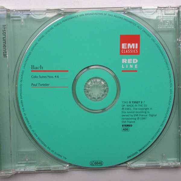Johann Sebastian Bach · Paul Tortelier - Cello Suites Nos. 4-6 (CD, RM) (Near Mint (NM or M-)) - Image 3