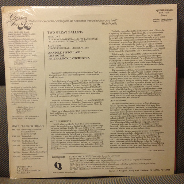 Jacques Offenbach, Anatole Fistoulari, Royal Philharmonic Orchestra, Frédéric Chopin - Gaite Parisienne / Les Sylphides (LP) (Mint (M)) - Image 2
