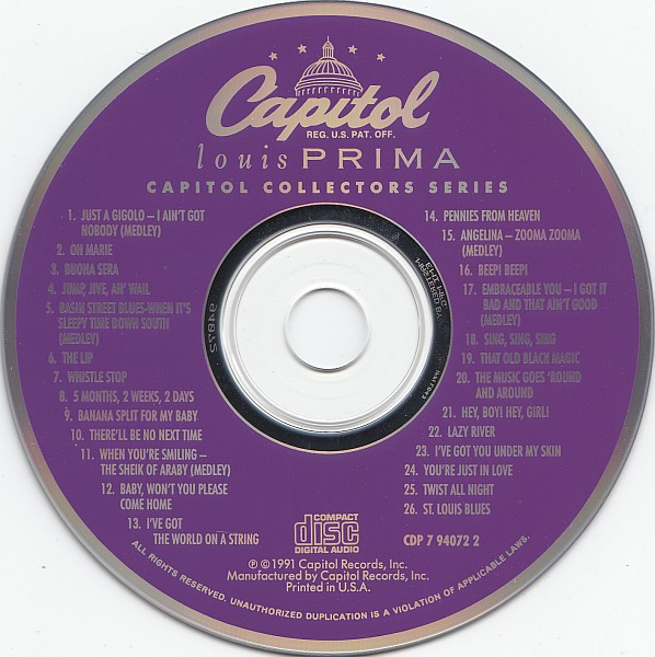 Louis Prima - Capitol Collectors Series (CD, Comp, RM) (Near Mint (NM or M-)) - Image 3
