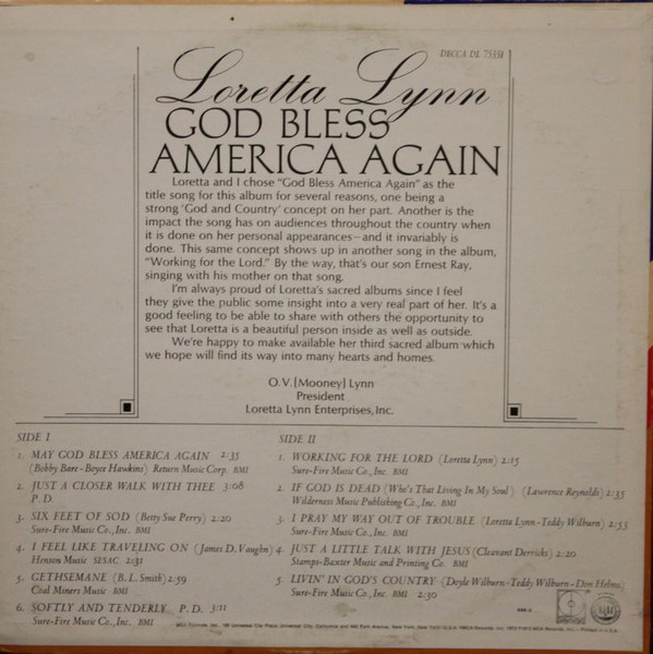 Loretta Lynn - God Bless America Again (LP, Album) (Mint (M)) - Image 2