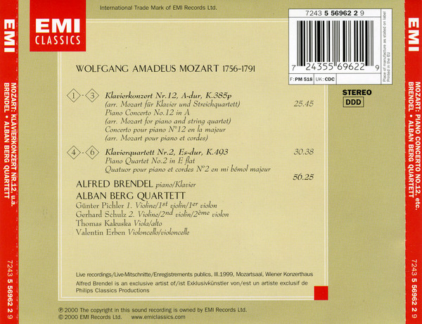 Wolfgang Amadeus Mozart, Alfred Brendel, Alban Berg Quartett - Piano Concerto No.12, Etc. (CD) (Near Mint (NM or M-)) - Image 2
