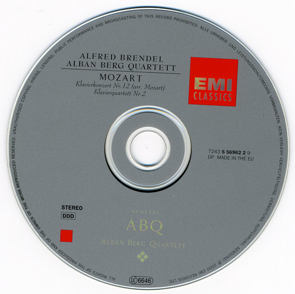 Wolfgang Amadeus Mozart, Alfred Brendel, Alban Berg Quartett - Piano Concerto No.12, Etc. (CD) (Near Mint (NM or M-)) - Image 3