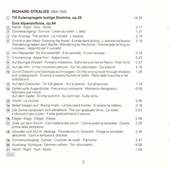 Richard Strauss, Vladimir Ashkenazy, The Cleveland Orchestra - Strauss: Eine Alpensinfonie; Till Eulenspiegel (CD, Album) (Near Mint (NM or M-)) - Image 2
