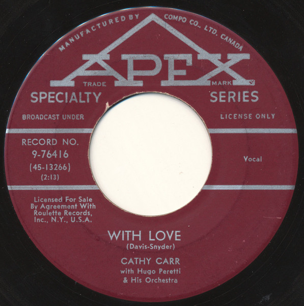 Cathy Carr with The Hugo Peretti Orchestra - First Anniversary / With Love (7", Single) (Near Mint (NM or M-)) - Image 2