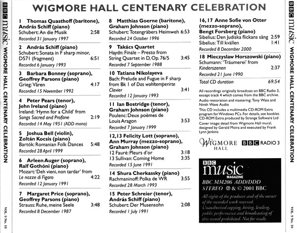 Various - Wigmore Hall Centenary: Live BBC Broadcasts By 26 Wigmore Hall Legends (CD, Comp, Mono, Ltd, RM, Enh) (Near Mint (NM or M-)) - Image 2