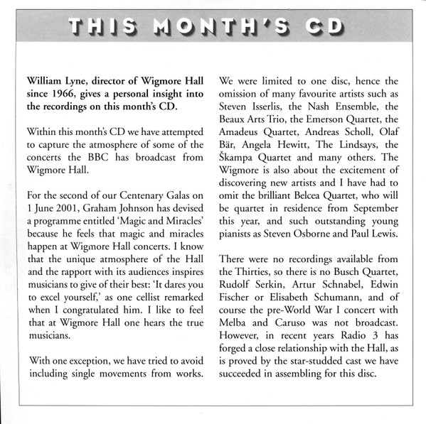 Various - Wigmore Hall Centenary: Live BBC Broadcasts By 26 Wigmore Hall Legends (CD, Comp, Mono, Ltd, RM, Enh) (Near Mint (NM or M-)) - Image 5