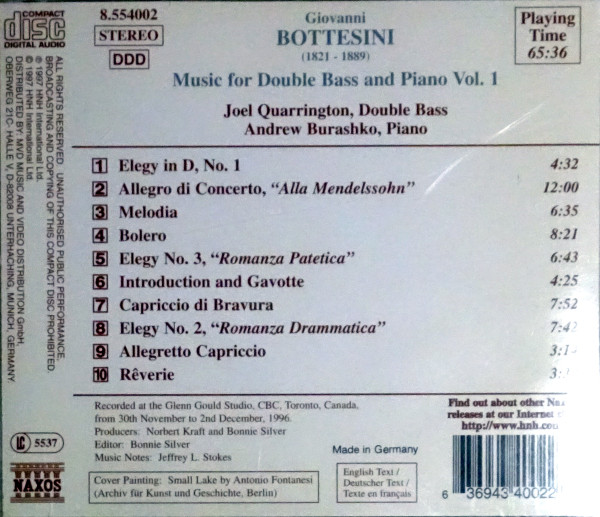 Giovanni Bottesini, Andrew Burashko, Joel Quarrington - Music For Double Bass & Piano, Vol. 1 (CD) (Near Mint (NM or M-)) - Image 2