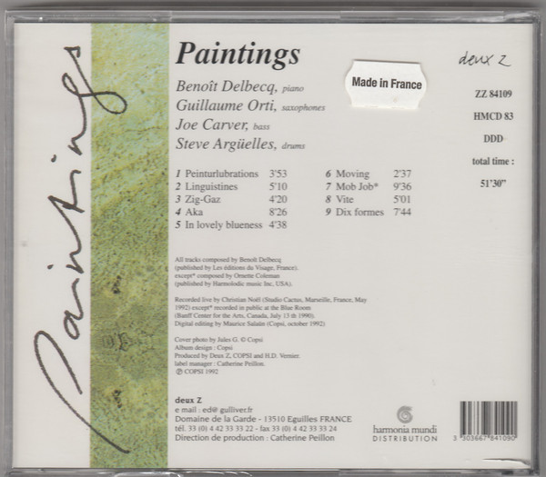 Benoît Delbecq, Guillaume Orti, Joe Carver, Steve Argüelles - Paintings (CD, Album) (Near Mint (NM or M-)) - Image 2