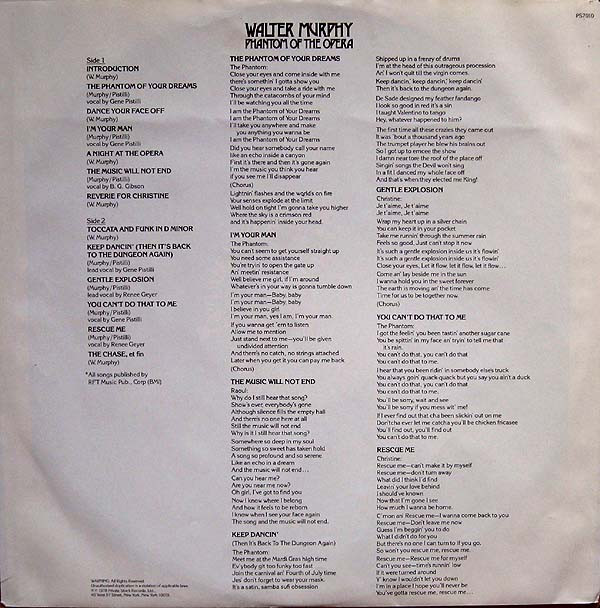 Walter Murphy - Phantom Of The Opera (LP, Album, PRC) (Mint (M)) - Image 5