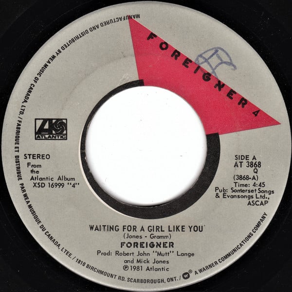 Foreigner - Waiting For A Girl Like You (7", Single) (Near Mint (NM or M-)) - Image 3
