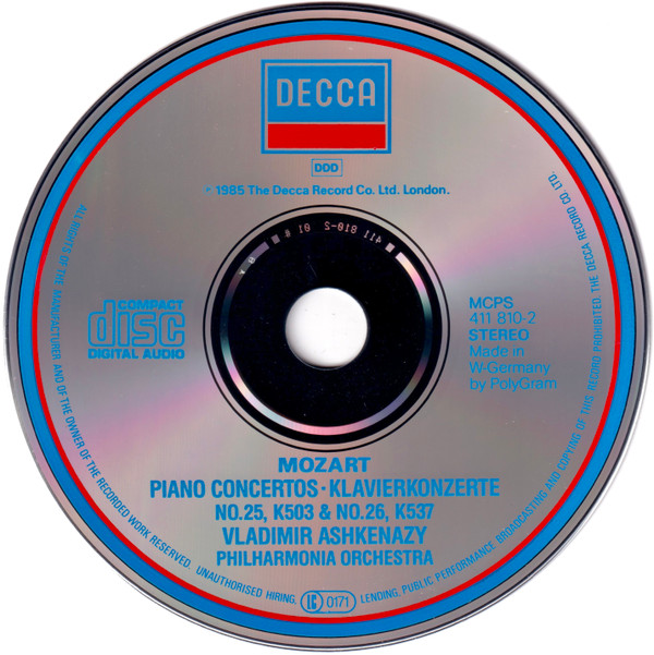 Wolfgang Amadeus Mozart, Philharmonia Orchestra, Vladimir Ashkenazy - Piano Concertos No.25, K503 & No.26, K537 (CD) (Near Mint (NM or M-)) - Image 3
