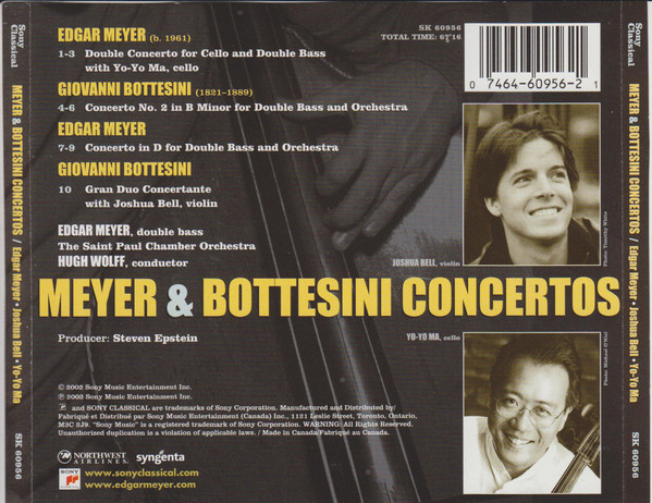Edgar Meyer with Joshua Bell & Yo-Yo Ma, The Saint Paul Chamber Orchestra, Hugh Wolff - Meyer - Bottesini: Concertos (CD, Album) (Near Mint (NM or M-)) - Image 2