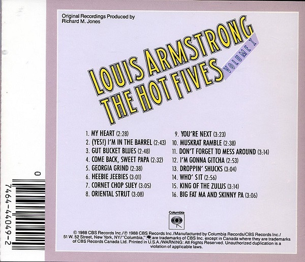 Louis Armstrong - The Hot Fives, Volume I (CD, Comp, RM) (Near Mint (NM or M-)) - Image 2