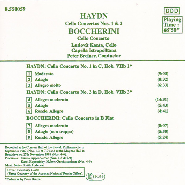 Haydn* / Boccherini* - Ludovít Kanta, Capella Istropolitana, Peter Breiner - Cello Concertos Nos. 1 And 2 / Cello Concerto (CD) (Near Mint (NM or M-)) - Image 4