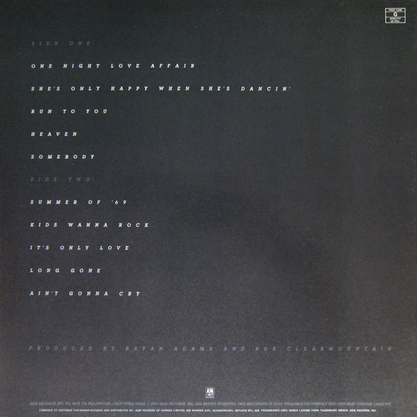 Bryan Adams - Reckless (LP, Album, Not) (Mint (M)) - Image 2