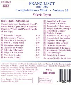 Alternative view of Franz Liszt, Valerie Tryon - Franz Liszt Complete Piano Music Volume 14 - Transcriptions of Ferdinand David's Bunte Reihe (CD, Album) (Mint (M))