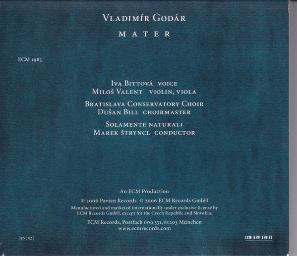 Vladimír Godár - Iva Bittová, Miloš Valent, Marek Štryncl, Solamente Naturali, Bratislava Conservatory Choir, Dušan Bill - Mater (CD, Album) (Mint (M)) - Image 2