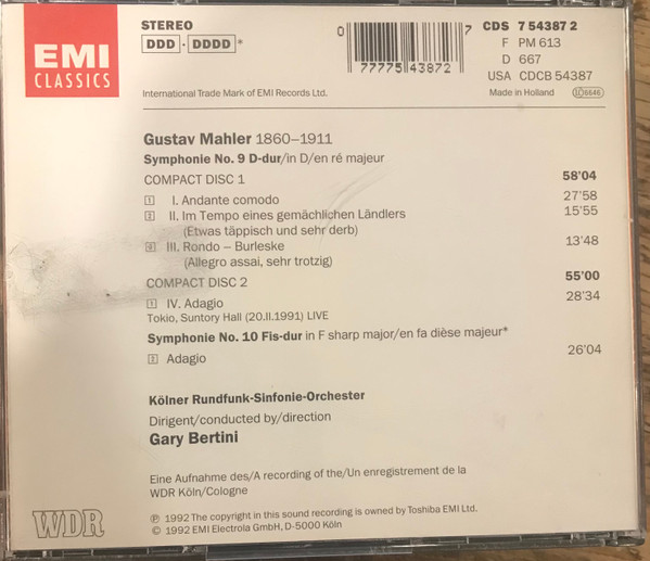 Mahler* - Kölner Rundfunk-Sinfonieorchester*, Gary Bertini - Symphonien No. 9 & 10 (2xCD, Album) (Near Mint (NM or M-)) - Image 3