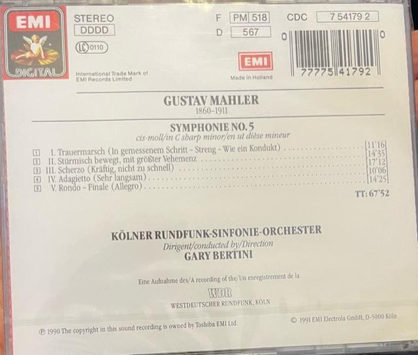 Mahler* - Gary Bertini, Kölner Rundfunk-Sinfonie-Orchester - Symphonie No. 5 (CD, Album) (Near Mint (NM or M-)) - Image 2