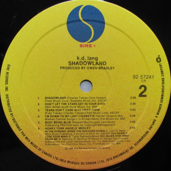 k.d. lang - Shadowland (The Owen Bradley Sessions) (LP, Album) (Mint (M)) - Image 4