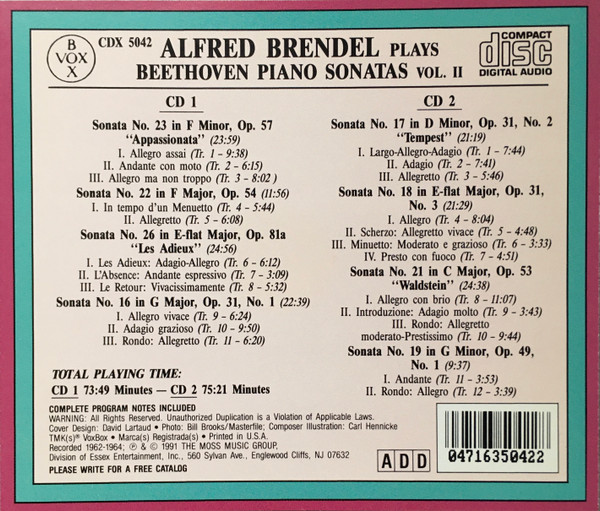 Alfred Brendel, Beethoven* - Alfred Brendel Plays Beethoven Piano Sonatas Vol. II (2xCD, Comp) (Mint (M)) - Image 2
