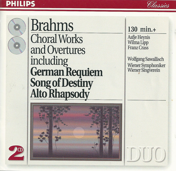 Brahms*, Aafje Heynis, Wilma Lipp, Franz Crass, Wolfgang Sawallisch, Wiener Symphoniker, Wiener Singverein - Choral Works And Overtures Including German Requiem, Song Of Destiny, Alto Rhapsody (2xCD, Comp, RM, PMD) (Near Mint (NM or M-))