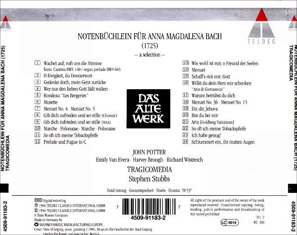 Johann Sebastian Bach - Tragicomedia, Stephen Stubbs - Notenbüchlein Für Anna Magdalena Bach – A Selection – (CD) (Near Mint (NM or M-)) - Image 2