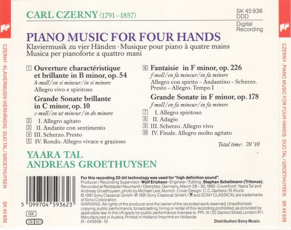 Carl Czerny, Duo Tal & Groethuysen - Piano Music For Four Hands (CD, Album) (Near Mint (NM or M-)) - Image 2