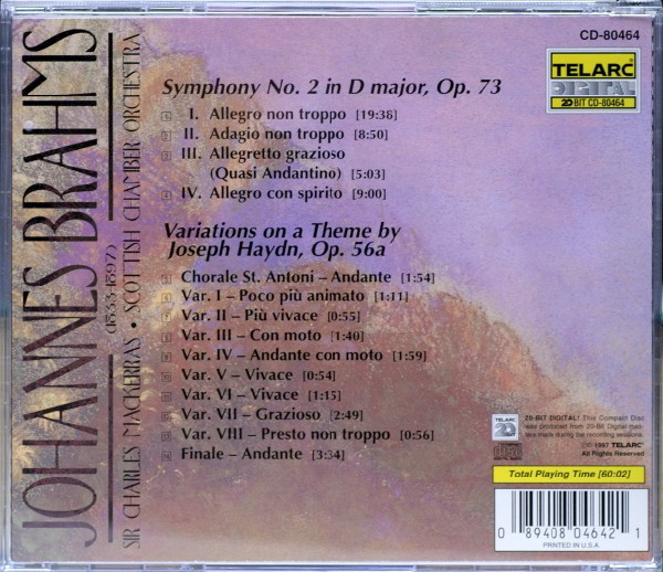 Brahms* - Sir Charles Mackerras, Scottish Chamber Orchestra - Symphony No. 2 / Variations On A Theme By Haydn (CD) (Mint (M)) - Image 2