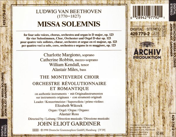 Beethoven* - Charlotte Margiono • Catherine Robbin • William Kendall • Alastair Miles • The Monteverdi Choir • Orchestre Révolutionnaire Et Romantique • John Eliot Gardiner - Missa Solemnis (CD, Album, RE) (Near Mint (NM or M-)) - Image 2