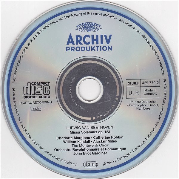 Beethoven* - Charlotte Margiono • Catherine Robbin • William Kendall • Alastair Miles • The Monteverdi Choir • Orchestre Révolutionnaire Et Romantique • John Eliot Gardiner - Missa Solemnis (CD, Album, RE) (Near Mint (NM or M-)) - Image 3