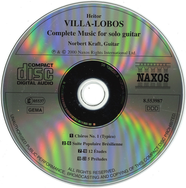 Villa-Lobos*, Norbert Kraft - Complete Music For Solo Guitar (Chôros No. 1 • Suite Brésilienne • Études • Préludes) (CD, Album) (Mint (M)) - Image 3