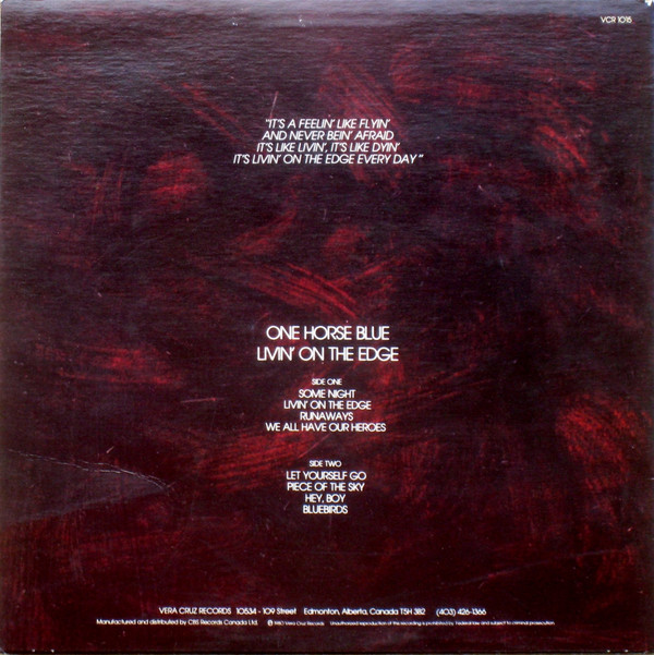 One Horse Blue - Livin' On The Edge (LP, Album) (Mint (M)) - Image 2