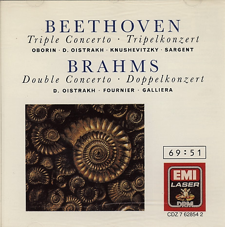 Beethoven*, Brahms*, David Oistrach, Pierre Fournier, Sviatoslav Knushevitsky, Lev Oborin, Philharmonia Orchestra, Sir Malcolm Sargent, Alceo Galliera - Beethoven Triple Concerto, Brahms Double Concerto (CD, Comp, RE, RM) (Near Mint (NM or M-))