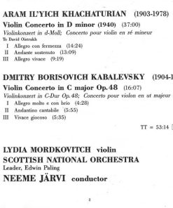 Alternative view of Khachaturian* / Kabalevsky*, Lydia Mordkovitch, Scottish National Orchestra*, Neeme Järvi - Violin Concerto In D Minor / Violin Concerto In C Op. 48 (CD) (Near Mint (NM or M-))