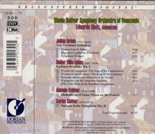 Orbon*, Villa-Lobos*, Estévez*, Chávez*, Simón Bolívar Symphony Orchestra Of Venezuela, Eduardo Mata - Orbon, Villa-Lobos, Estevez, Chavez (CD) (Near Mint (NM or M-)) - Image 2